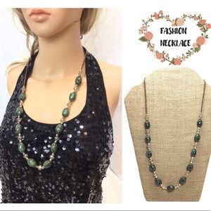 Fashion Green Marbled Beaded Opera Length Necklace